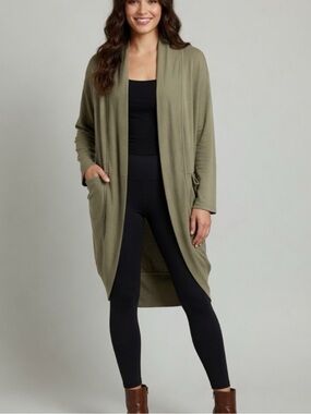 NWT Athleta Olive Green Open Front Pranayama long wrap Cardigan